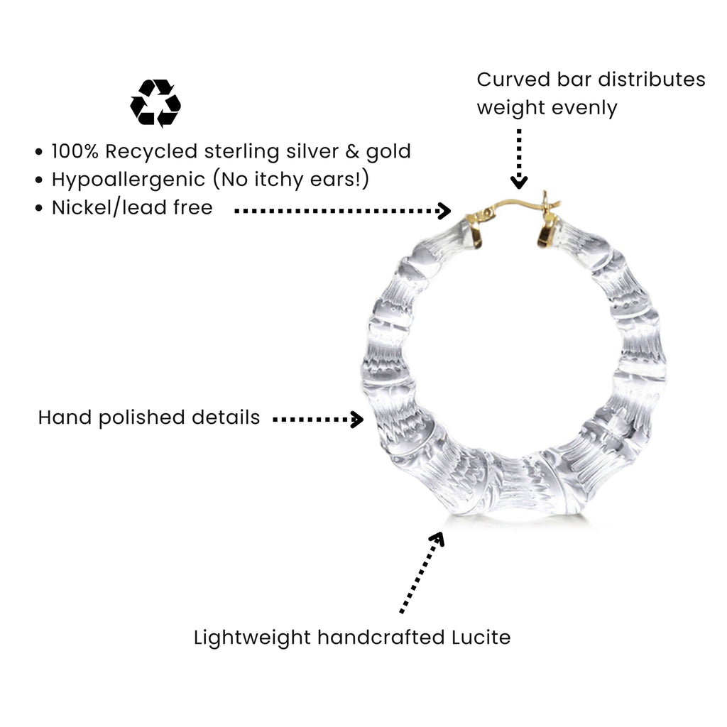 Clear Lucite Bamboo Hoop Earrings