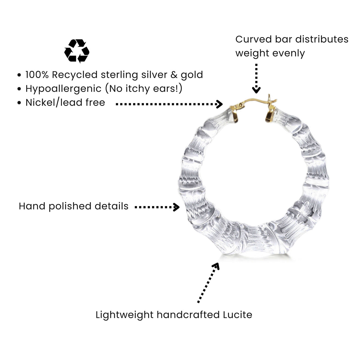 Clear Lucite Bamboo Hoop Earrings